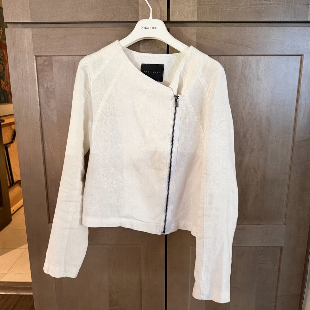 Sanctary white zip up 100% linen, Small